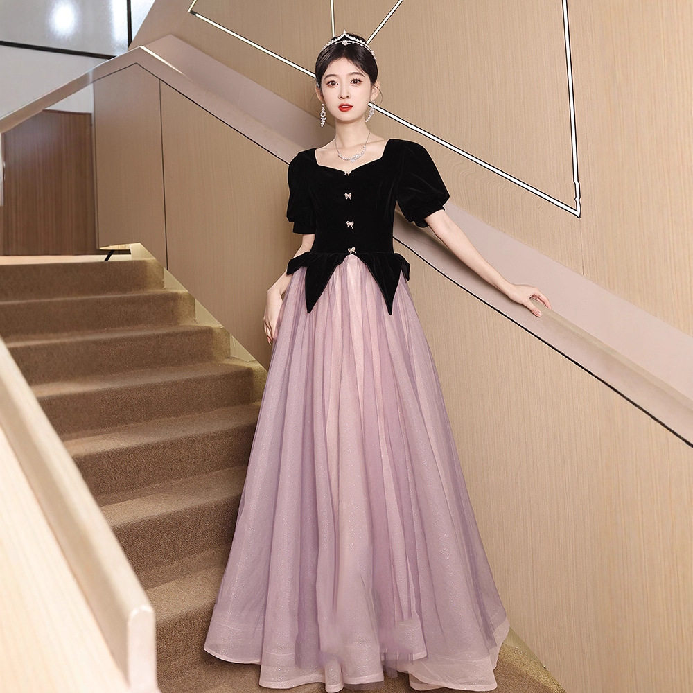 紫色主持人成人礼晚宴会生日party礼服连衣裙新娘订婚订婚敬酒服