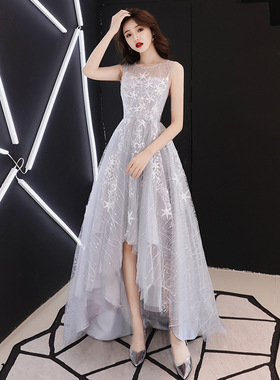 灰色晚礼服2026新款学生毕业礼服宴会优雅前短后长款日常可穿礼服