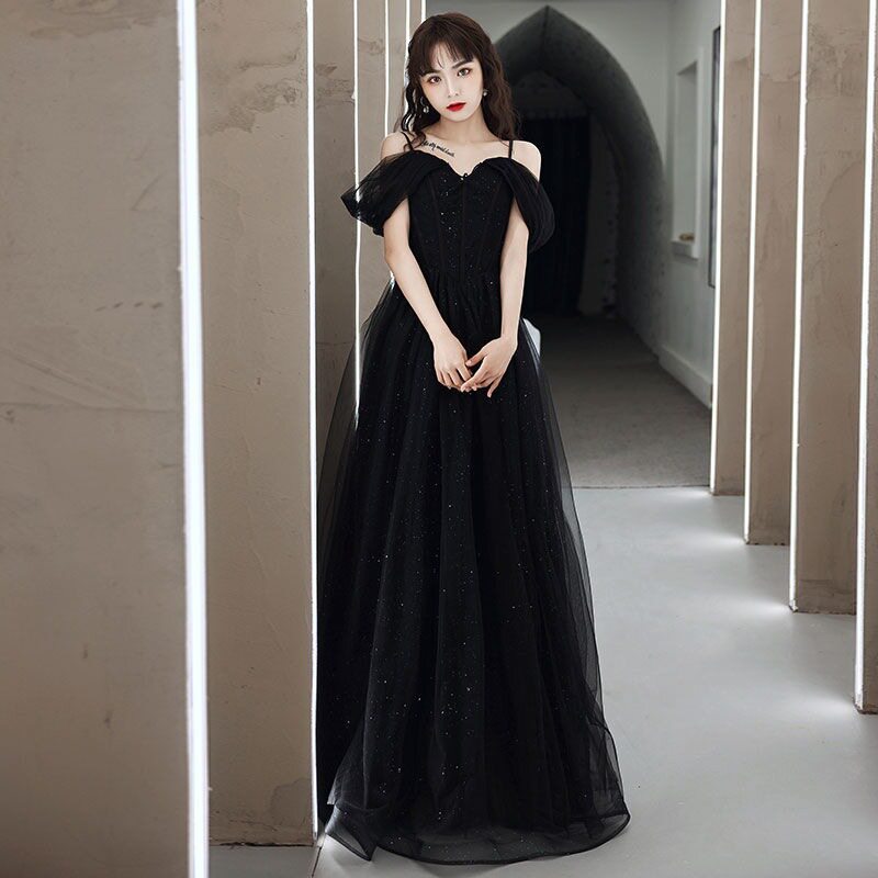 晚礼服裙女2026新款宴会黑色气质学生成人礼主持平时可穿长裙
