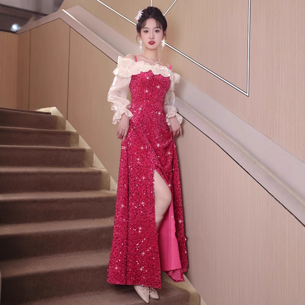 敬酒服2026新款晨袍新娘粉色订婚长袖结婚当天便装连衣裙晚礼服女