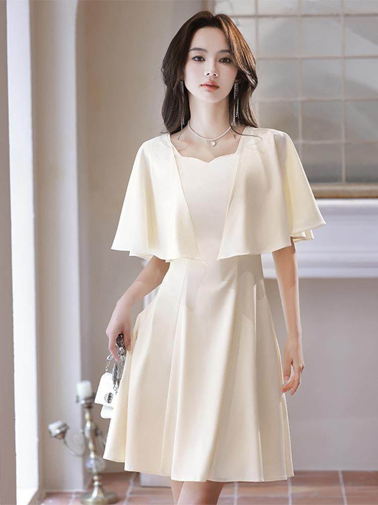 晚礼服女宴会气质轻奢小个子众高端法式高级感缎面订婚香槟连衣裙