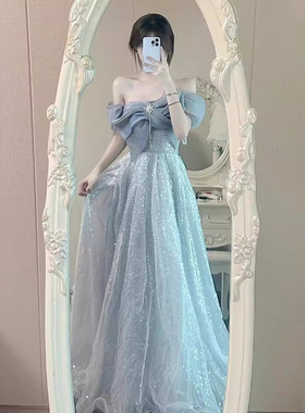 一字肩晚礼服女宴会气质轻奢小众高端主持人艺考成人礼蓬蓬裙礼服