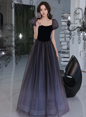 紫色晚礼服女宴会2026仙气质声乐艺考演出年会主持礼服裙泡泡袖款