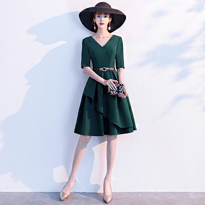 小个子晚礼服女平时可穿宴会高贵气质名媛简单大方连衣裙聚会短款