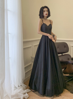 欧美时尚新款ebay黑色晚礼服女2024夏新款宴会吊带连衣裙时尚洋气