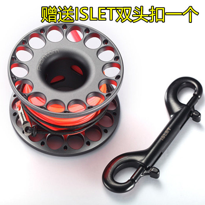 Islet PHANTOM 30m diving liner Spool SMB Aviation Aluminum Free Black Double-Head Hook