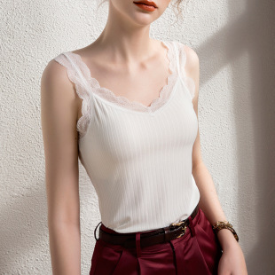 上衣夏季 美背性感弹力条纹冰丝无袖 薄 吊带女背心蕾丝修身 法式