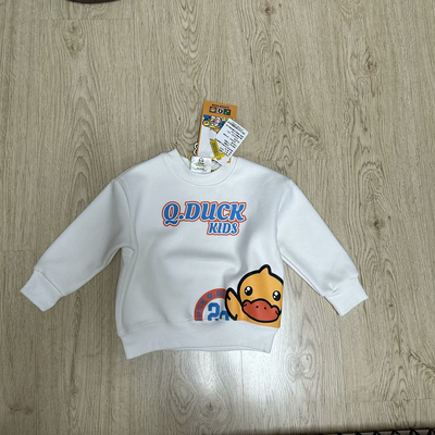 男童白色小黄鸭奥利一体绒加绒套头圆领卫衣秋冬韩系宽松休闲上衣