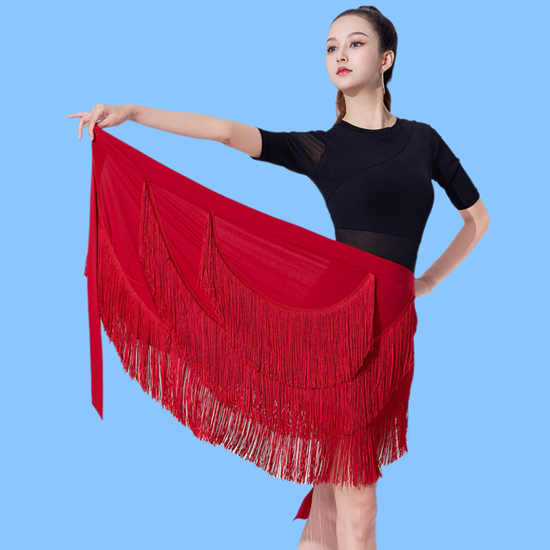 新款拉丁舞流蘇不規則半身裙圍裙