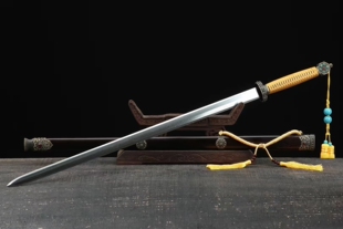 黑檀木八面花纹钢烧刃承影剑黄铜装唐剑未开刃