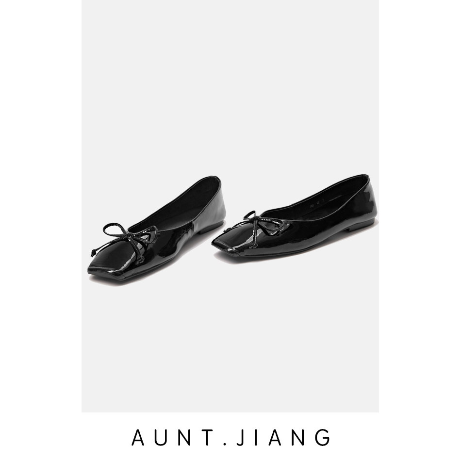 [AUNT CRAFTSMAN] 2024 SPRING SUPER SOFT FRENCH SMALL SQUARE TOE BOW PATENT LEATHER PUMPS FLAT BALLET SHOES WOMENS SINGLES