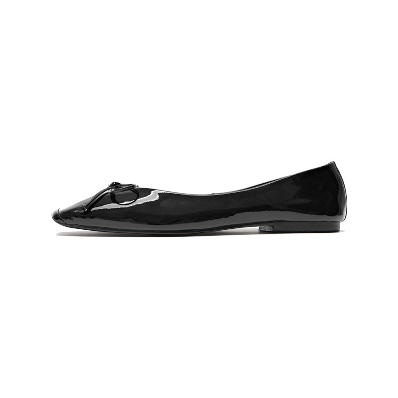 [AUNT CRAFTSMAN] 2024 SPRING SUPER SOFT FRENCH SMALL SQUARE TOE BOW PATENT LEATHER PUMPS FLAT BALLET SHOES WOMENS SINGLES