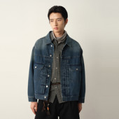 Vavu抗掉色水洗贴袋牛仔外套YKK纽扣翻领工装 风夹克耐磨春秋上衣