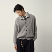 Vavu羊毛混纺翻领开衫 毛衣慵懒感宽松秋冬老钱风落肩亲肤保暖上衣