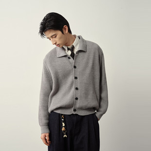 Vavu羊毛混纺翻领开衫毛衣慵懒感宽松秋冬老钱风落肩亲肤保暖上衣