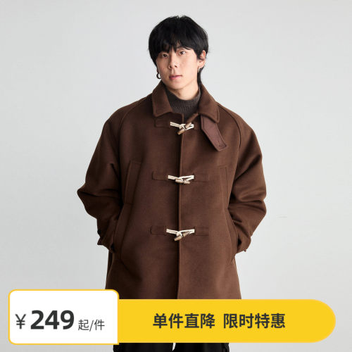 Vavu复古插肩袖毛呢风衣