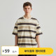 休闲短袖 夏季 5折特惠 Vavu复古卡其条纹T恤男潮牌拼色日系半袖