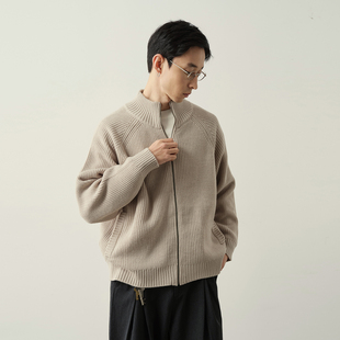 Vavu拉链竖坑条纹理开衫毛衣老钱风针织外套简约慵懒感纯色上衣