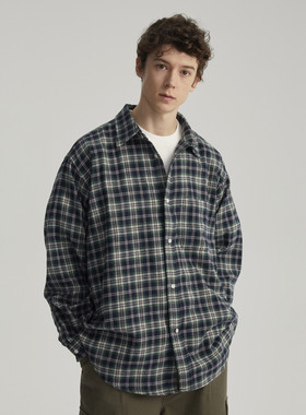 Vavu（vavues)春秋基础法兰绒格子衬衫美式复古长袖外套情侣潮牌