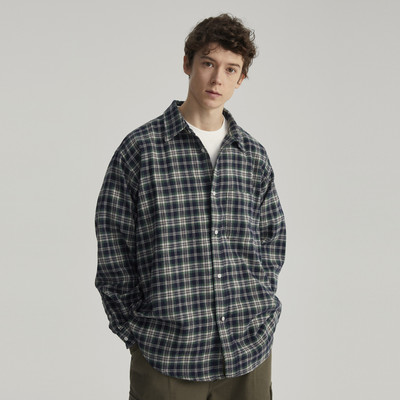 Vavu（vavues)春秋基础法兰绒格子衬衫美式覆古长袖外套情侣潮牌