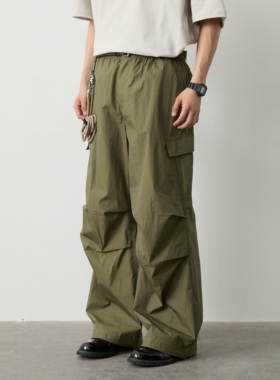 Vavu美式宽松侧大口袋丛林裤户外褶皱长裤多口袋伞兵裤阔腿工装裤