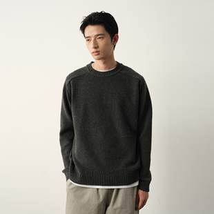 Vavu马鞍肩绵羊毛混纺圆领毛衣秋冬慵懒感老钱风保暖针织衫 上衣