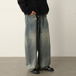子男 复古宽松质感裤 Vavu纯棉水洗做旧牛仔裤 YKK拉链垂感阔腿长裤
