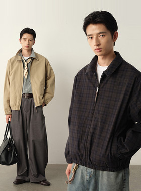 Vavu美式复古翻领双面穿夹克外套男春秋款宽松休闲百搭工装风上衣