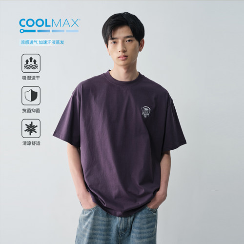 Vavu纯色圆领印花短袖T恤coolmax