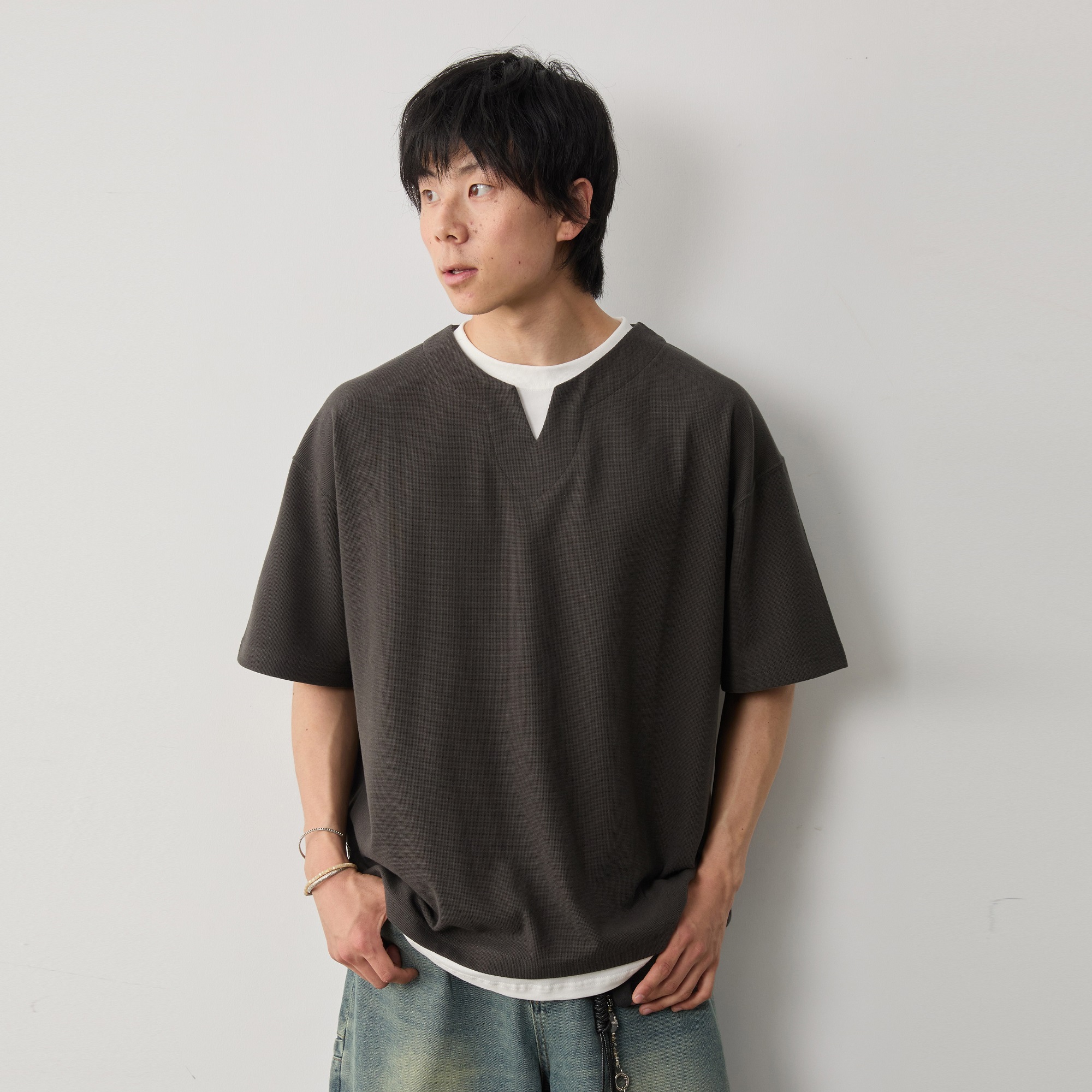 Vavu假两件华夫格短袖T恤