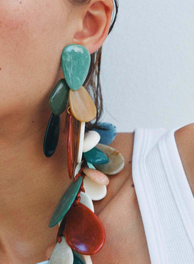 DD欧美风冷淡气质巴洛克ins风彩色树脂几何片状亚克力耳环项链