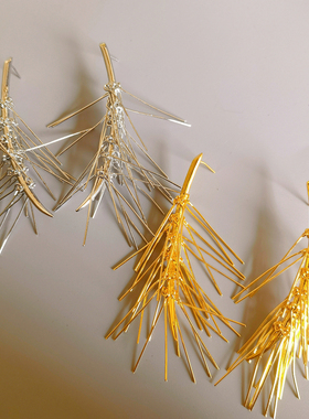 DD设计师系列时尚icon高保色镀真金几何未来感金属须须耳环925银