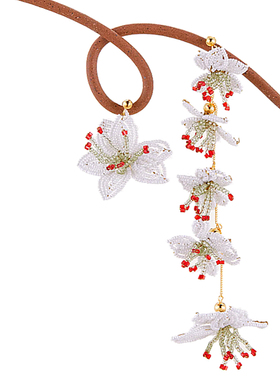 DD繁花系列/原创纯手工法式浪漫新娘不对称朵朵百合白色花朵耳环