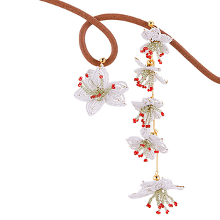 DD繁花系列/原创纯手工法式浪漫新娘不对称朵朵百合白色花朵耳环