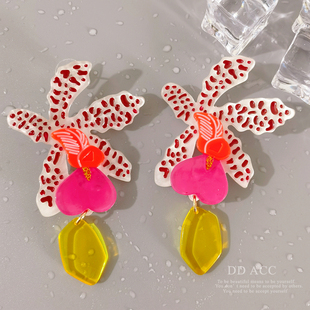 DD设计师原创款!!手工雕刻纹理树脂花朵耳环耳夹时尚达人名媛