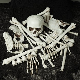 鬼屋密室逃脱酒吧恐怖道具万圣节装饰骷髅骨架摆件仿真碎骨头模型