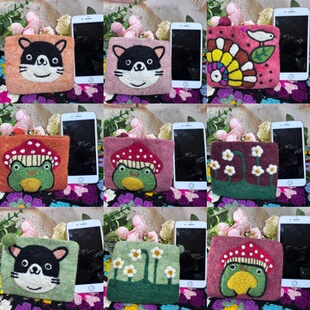 尼泊尔零钱包帽子纯羊毛包包手工刺绣女包斜挎卡通羊毛毡包包