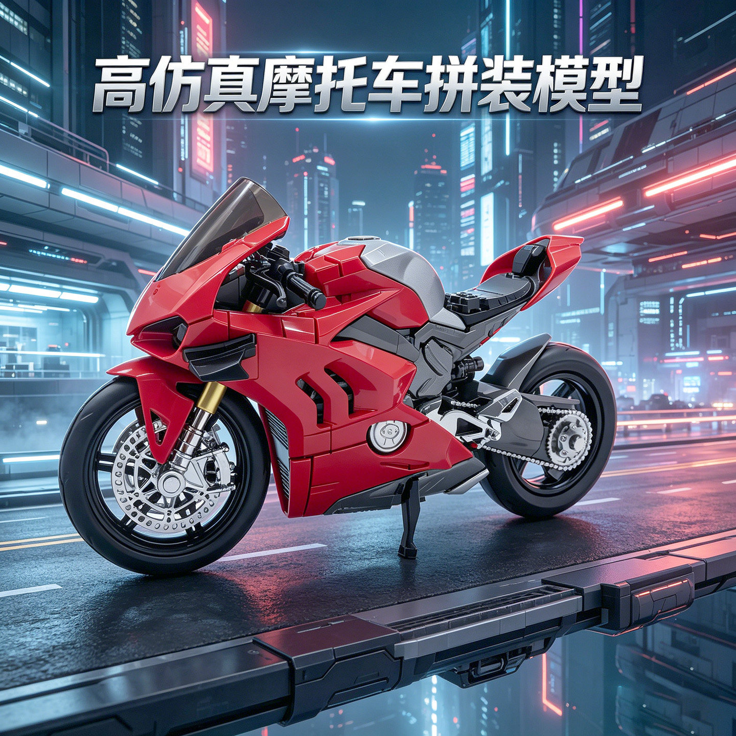 凯裕合金摩托车拼装模型摆件杜卡迪赛车diy车模声光玩具男孩礼物