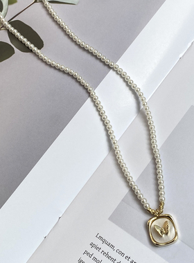 防过敏不掉色韩版ins风唯美珍珠珠链项链 优雅白贝壳蝴蝶吊坠颈链