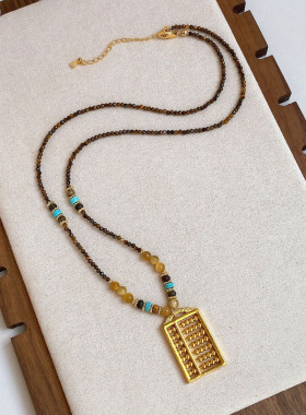 防过敏不掉色 新中式如意算盘中长款项链 裙子配饰 毛衣链挂件女