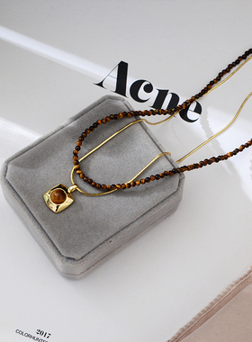 防过敏不掉色高级感虎眼石双层项链美拉德色系2025秋冬新款配饰女