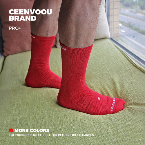 CEENVOOU PRO+专业实战篮球袜防滑长中筒运动加厚毛巾底国潮红袜