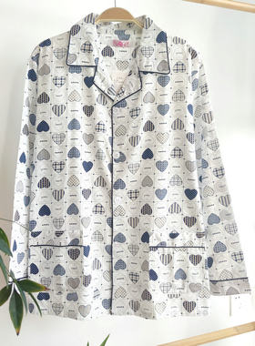 睡衣中老年家居服长袖纯棉上衣