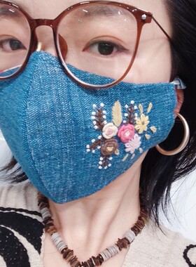 泰国民族风纯棉花手织布手工立体刺绣成人口罩防晒显瘦装饰防护