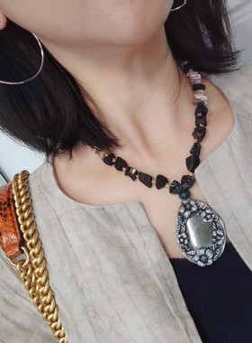 原创民族手工拉长石琉璃珠项链