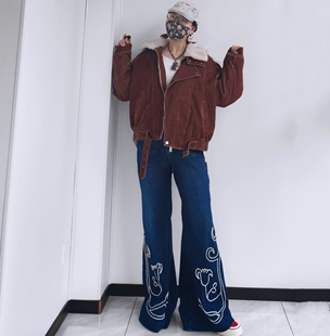 强推泰国风纯棉复古做旧微喇叭牛仔裤欧美百搭阔腿裤长裤四季可穿