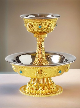 藏式八吉祥护法杯不锈钢鎏金加厚