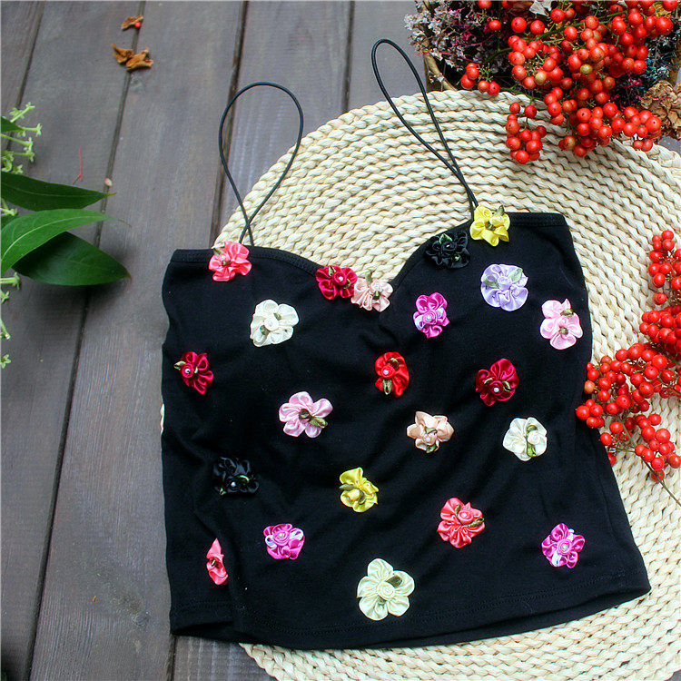 夏外穿吊带衫背心女短款露脐纯棉抹胸裹胸打底内搭紧身立体花朵白,女装/女士精品,背心吊带,淘宝优惠券,粉丝福利购,淘宝优惠卷