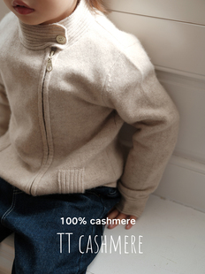 TTcashmere男童秋冬双股山羊绒拉链开衫毛衣儿童羊绒衫