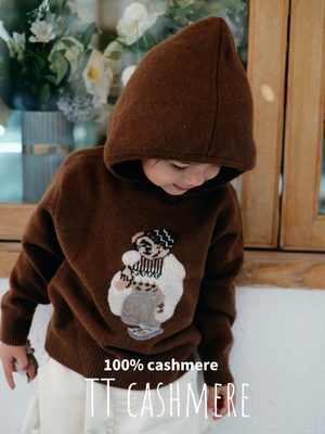 TTcashmere 山羊绒针织衫毛衣保暖柔软舒适男女童装棕色连帽小熊